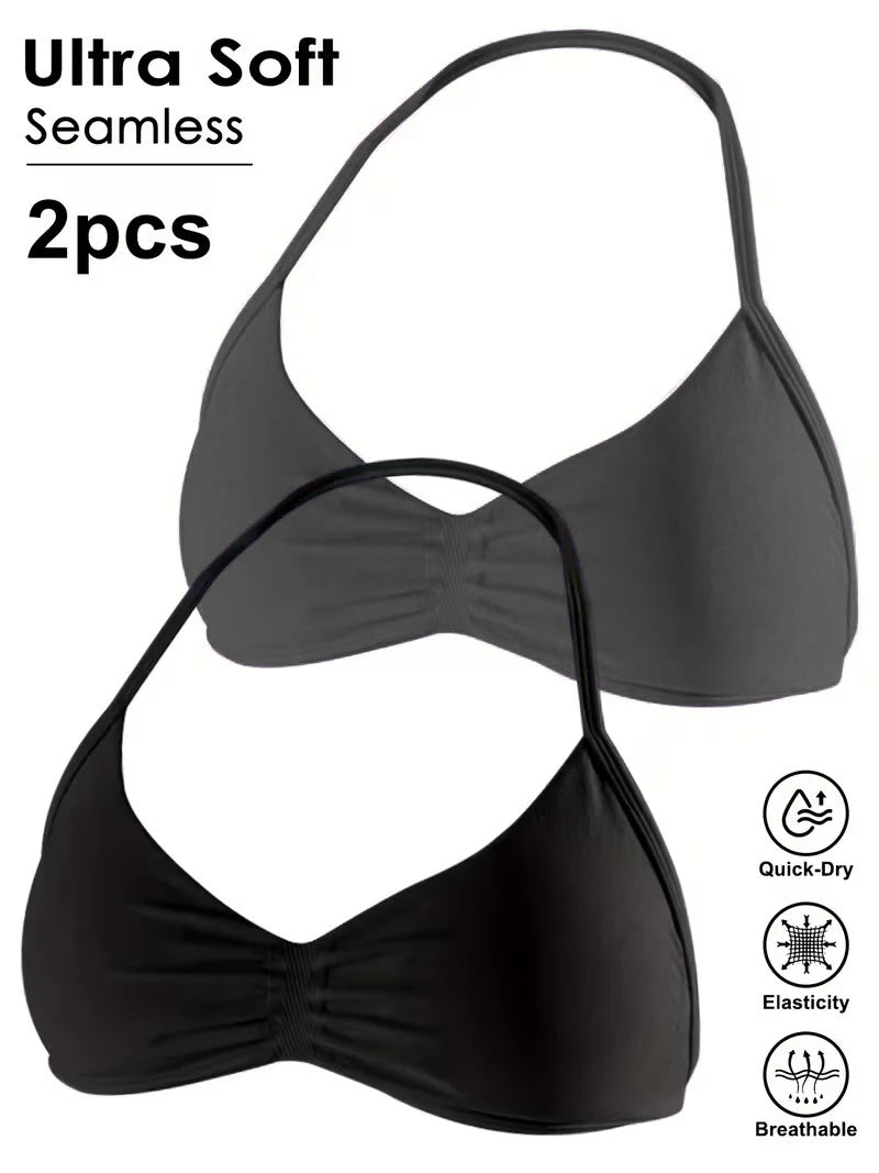 Seamless Sexy Open Back Gym Yoga Crop Top Women Halter Sports Bra Push Up Strappy Padded Workout Tank Tops