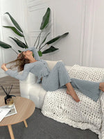 Autumn Winter Two Pieces Pajamas Sets Women Sleepwear Sexy V Neck Long Sleeve Tops and Trousers Set Loungewear Home Clothes