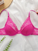 New fashionable rose red bra with steel ring lace thin sexy Lingerie semi transparent women's underwear 2635