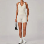 Women's Seamless Yoga Fitness Sets Sports Halter Neck Backless Vest Hip-lifting Slim Fit Shorts Suits Running Workout Gym Sets