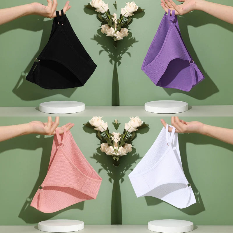 4PCS/Set Women Cotton Panties Sexy Low Waist Briefs Female Soft Breathable Underwear Button Design Fashion Comfortable Lingerie