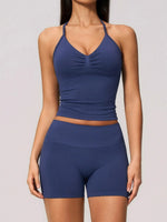 2pcs Seamless Lycra Sports Yoga Sets Women's Hanging Neck Tank Top High Elasticity Hip Lifting Shorts Workout Outfits Tracksuit