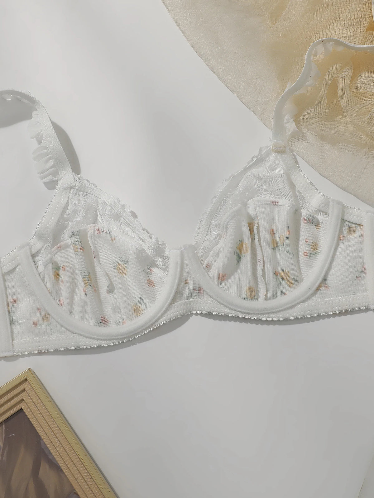 Women's Sweet Small Floral Pattern Underwear Set with Steel Hoop Crowd Push Up Suitable for Beach Vacation Wear MR3414