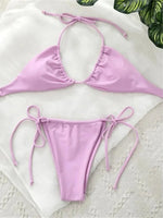 Sexy 12 Color Halter Mini Micro Thong Bikini Female Swimsuit Women Swimwear Two-pieces Bikini set Bather Bathing Suit Swim Lady