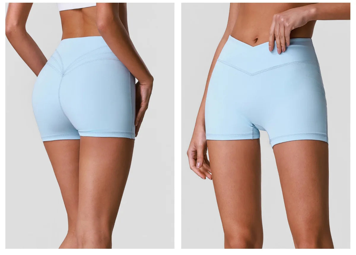 Outdoor Running Yoga Shorts Women Summer Crossed V Waist Hip Lifting Fitness Tight Sports Pants Quick Drying Gym Fitness Shorts