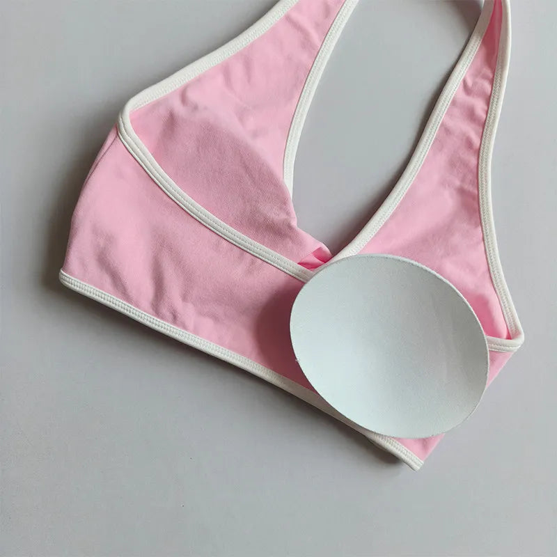 Shockproof Breathable Sports Bra Halter Neck Vest with Chest Pad for Gym Running Yoga Pilates Training Fitness Back Beauty