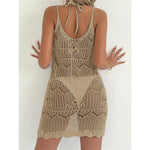 Crochet Knitted Hollow Out Halter Mini Dress Tunic Beach Cover Up Cover-ups Beach Dress Beach Wear Beachwear Female Women V8210