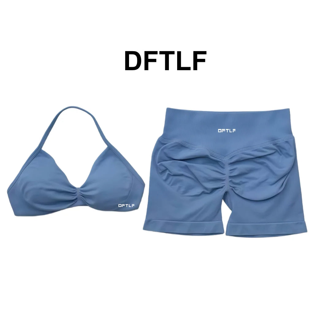 2 Piece DFTLF Impact Gym Set Women yoga Sports Bra Shorts Sets Open Back Scrunch Butt Seamless Workout Jogging Sports Trainin