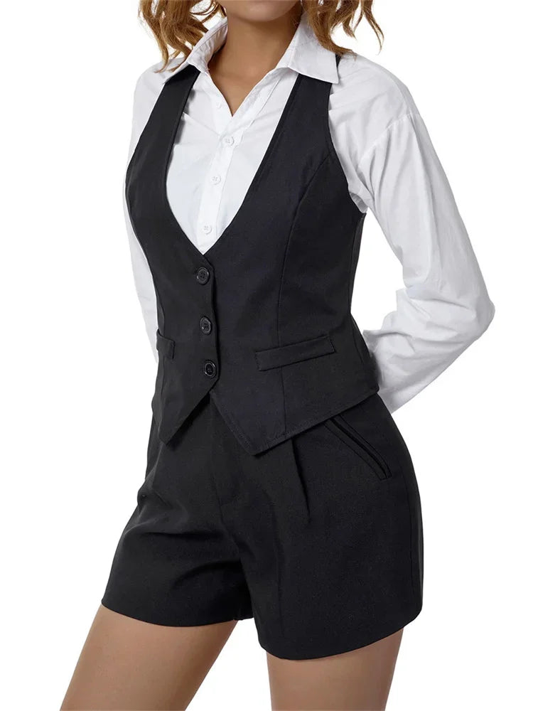 Women WaistcoatVintage Sleeveless V Neck Button Down Vest Blazer Fashion Top