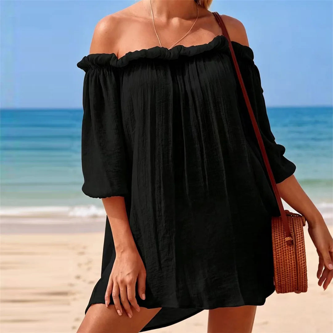 New White Long Sleeve Cut Out Crochet Knitted Tunic Beach Cover Up Beach Wear Beachwear Female Women Cover-ups Beach Dress K8075