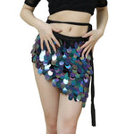 Womens Iridescent Sequin Mini Skirt Tie Waist Asymmetrical Hem Bodycon Skirt Shiny Sparkle Bottoms For Beach Cover Up Party Rave
