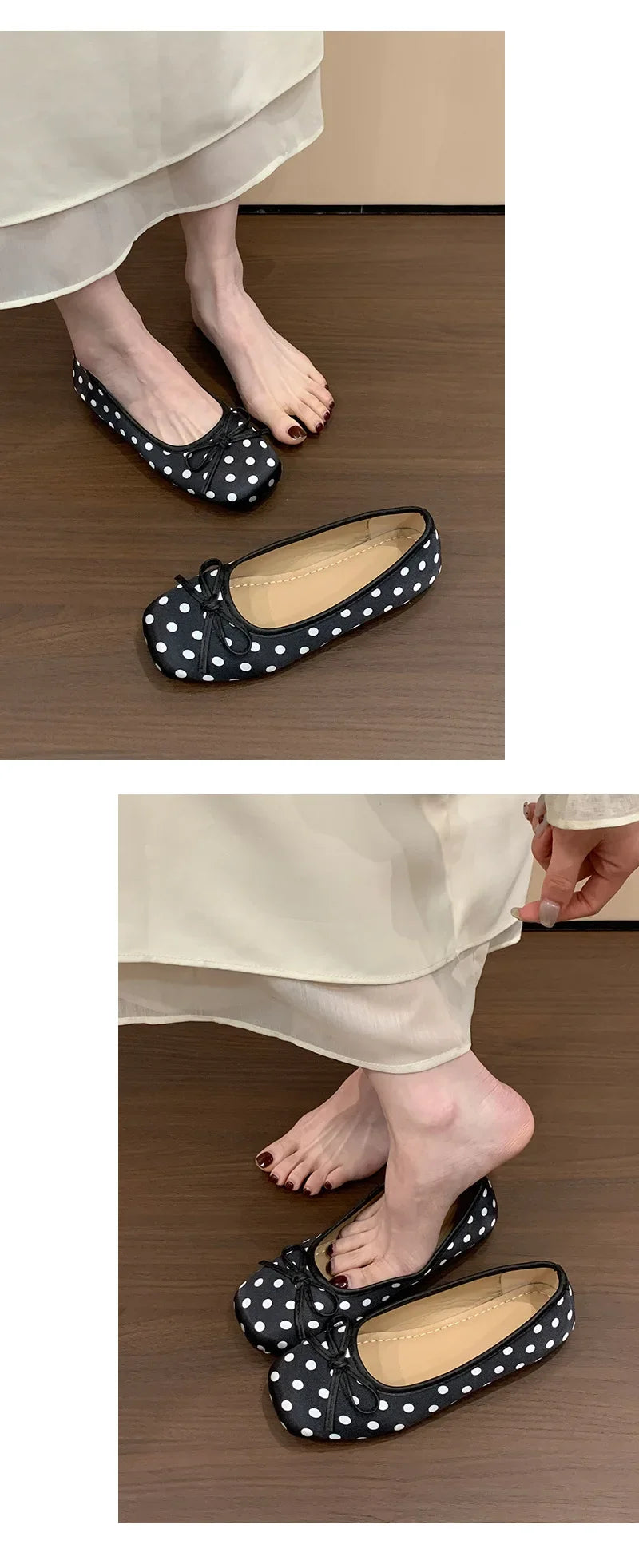 2026 New Polka Dot Women Ballet Flats Comfort Round Toe Shoes Street Style Soft Sole Ladies Eelgant Dress Slip on Loafers Shoes