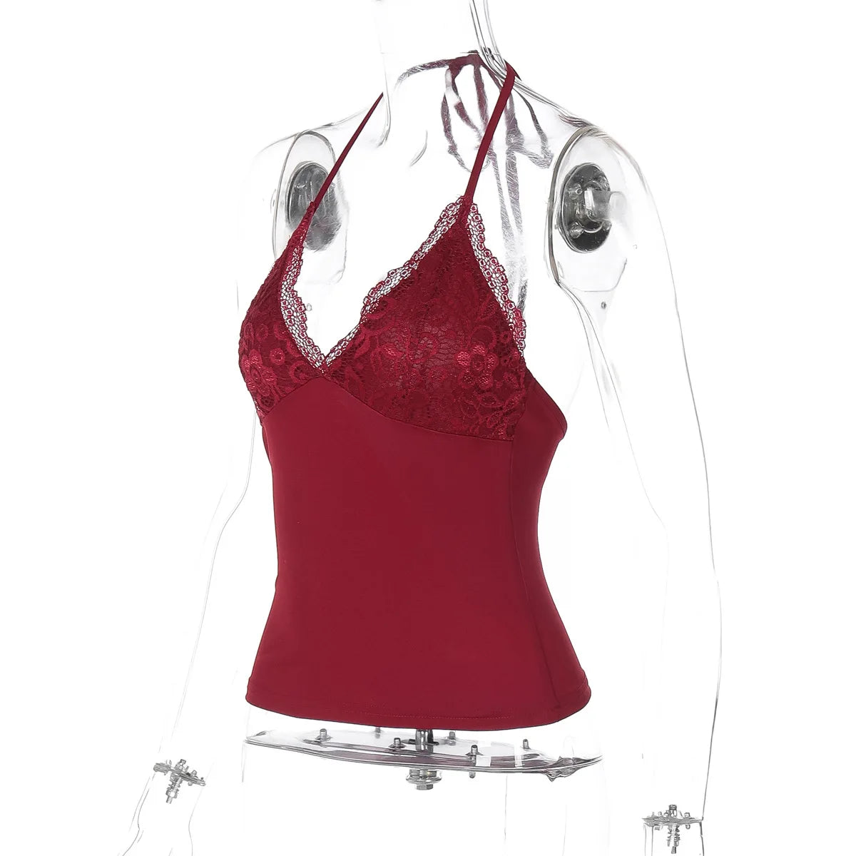 FDYOUI Woman Clothing Lace Patchhwork Camisoles Top Y2K Streetwear Sexy Halter Neck Bandage Cropped T-shirt Female Corset Tops