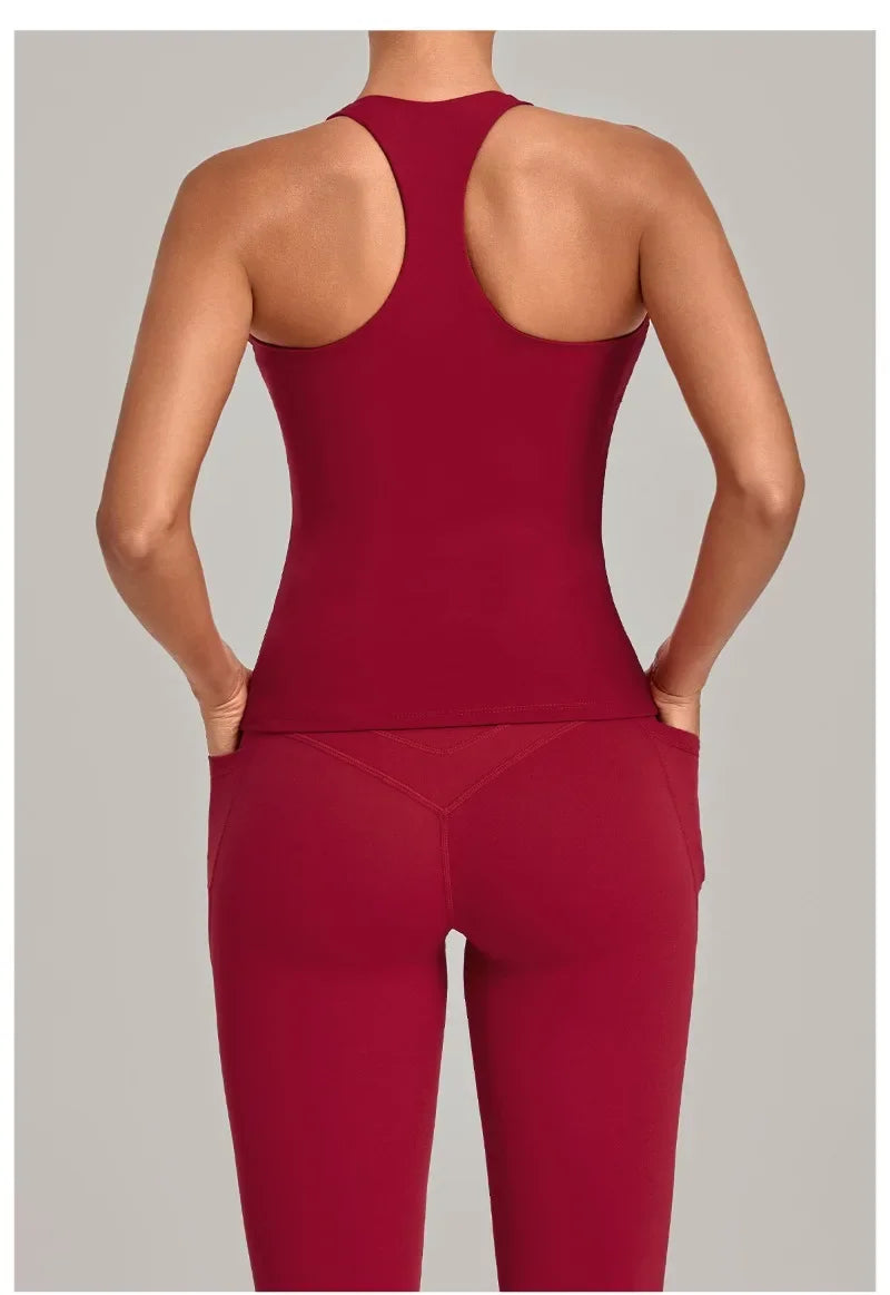 Women's Seamless Yoga Vest Sports Fitness Gym Beauty Back Top Nude Slim Fit Training Running Workout Vest