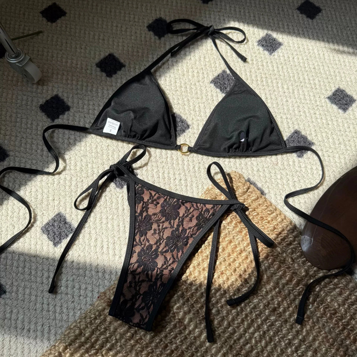 DEKA Lace Print Micro Bikini Set Women Double Strap Push Up Tie Side Triangle Swimsuit Bathing Suit Thong Swimwear