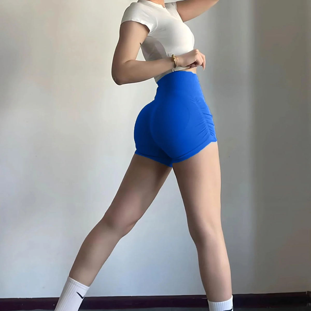 STOUREG Peach Hip High Waist Hip Lifting Shorts,Wrinkled Quick Drying Pilates Women's Yoga Pants, Sports Training Fitness Shorts