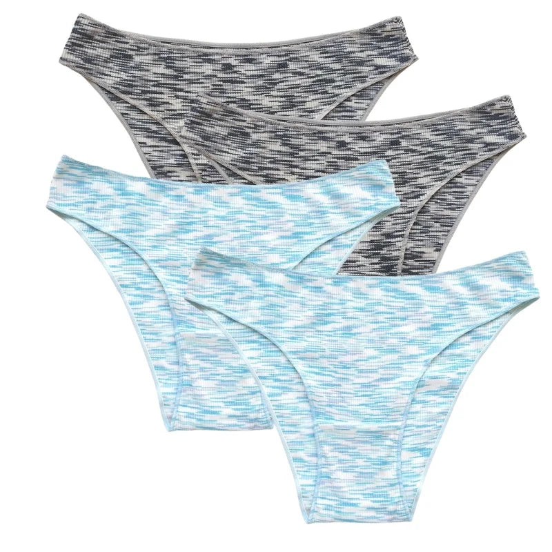 4Pcs/Set Women's Panties Low Rise Briefs Stretch Underwear Female Underpants Colorful Striped Panties Comfort Lingerie S-XL