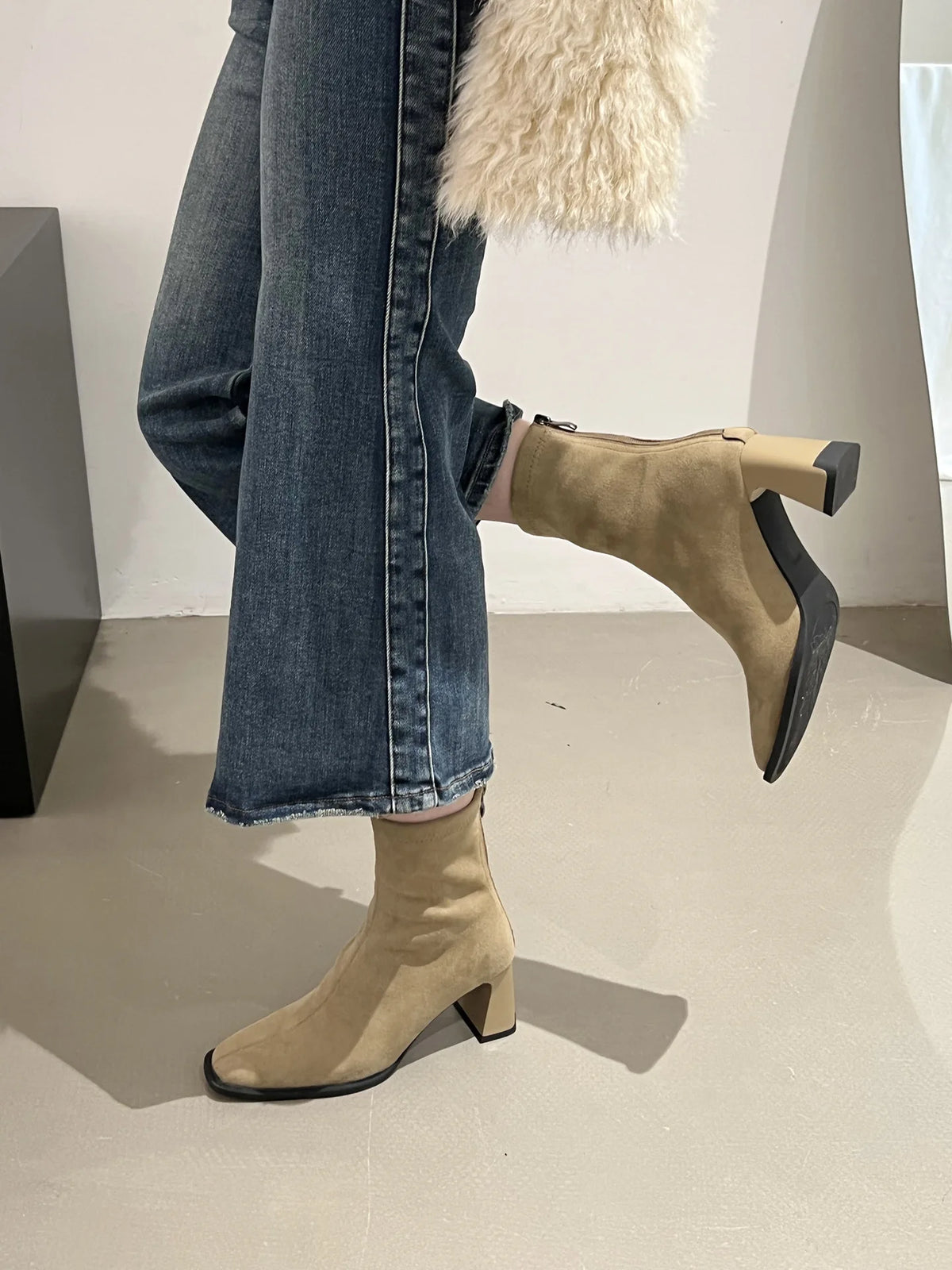 Vintage Thick Heel Square Toe Women Ankle Boots Ladies Elegant Mordern Short Botas Autumn Winter Zapatos De Mujer 2026