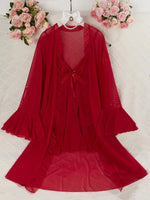 Pink Robe Set Underwear Sexy Lingerie Women's Kimono Gown Dress Perspective Nightdress Ruffles Bathrobe Summer Home Clothing