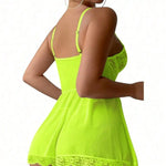 Sexy Garter Belt Mesh Lace Lingerie Dress Set With Thong