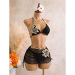 With Skirt 3D Flower Halter Bikini Women Swimwear Female Swimsuit Three-Pieces Bikini Set Padded Bather Bathing Suit SwimV8346