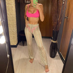 S - XL Women Crochet Knitted Beach Pants Hollow Out Elastic Straight Casual Trouser Holiday Beach Wide Leg Bikini Cover Up V2651