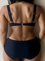 Solid Color Black Two Piece Swimsuit for Women Sexy Underwire V-neck Suspender Backless Bikini Set High Waist Beach Swimwear