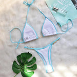 Sexy Halter Pearl Extreme Mini Micro Bikini Female Swimsuit Women Swimwear Two-pieces Bikini set Ribbed Bather Bathing Suit Swim