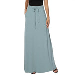 Women Maxi Skirt Adjustable Drawstring High-Waisted Solid Color Long Skirt with Pockets Casual Work Skirt Skirts for women