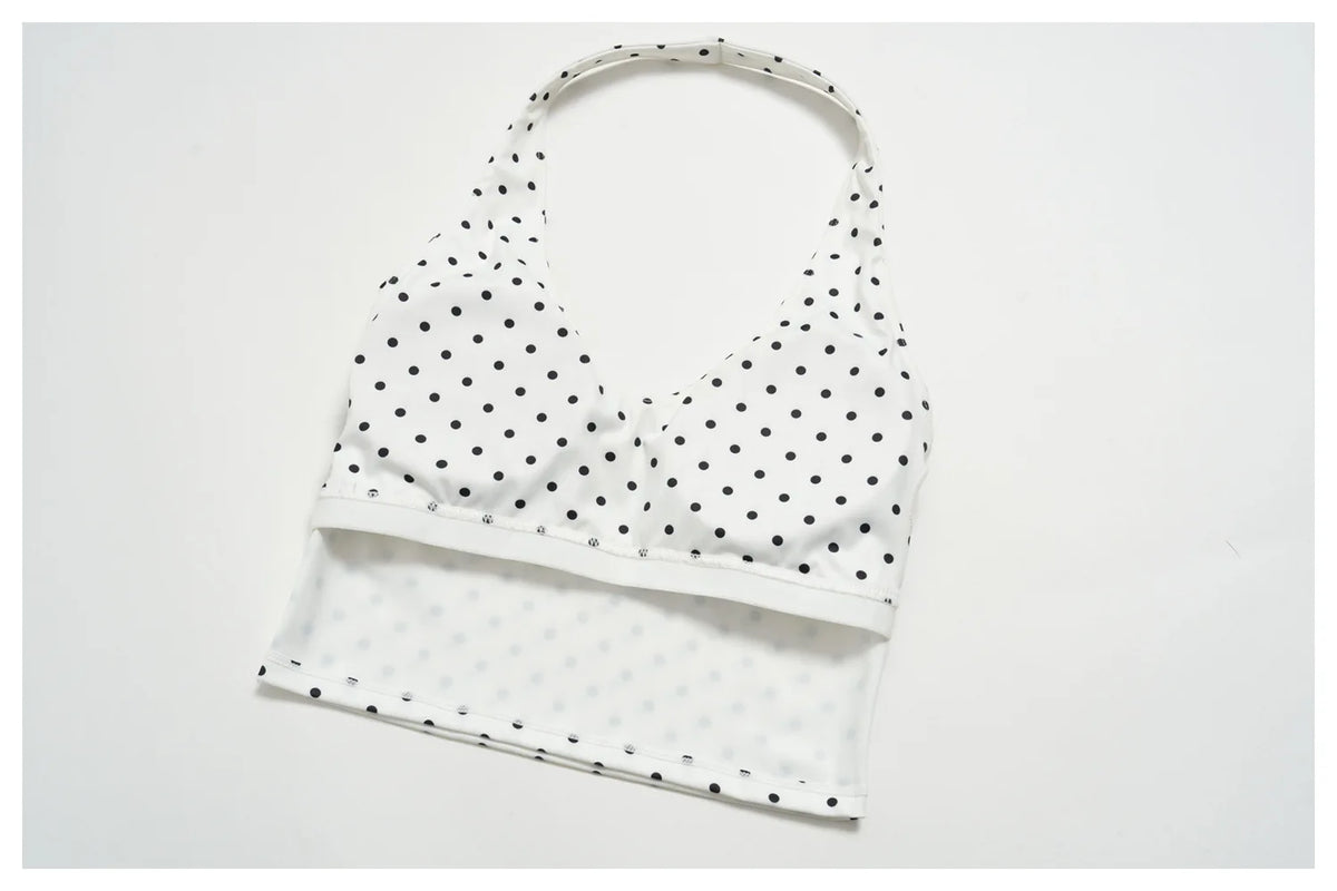 New Summer Women White Polka Dot Print Yoga Sets Hanging Neck Slim Sport Vest High Waist Mid Pants Gym Two-piece Workout Clothes