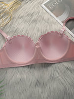 High Quality Pink Heavy Duty Lace Design Underwear Bow Daily Push Up Bra Sexy Lingerie Women With Steel RingJ1903