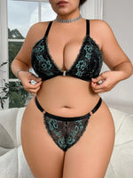 Women's Plus Size Lingerie Sexy Lace Edge Bras and Pants Two-piece Comfortable Gathering Large Underwear Front-button Bra Sets