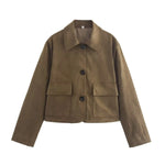 Foridol Casual Brown Jacket Women Autumn Winter Loose Short Buttons Coat Suede New Fashion Jacket Femme Veste