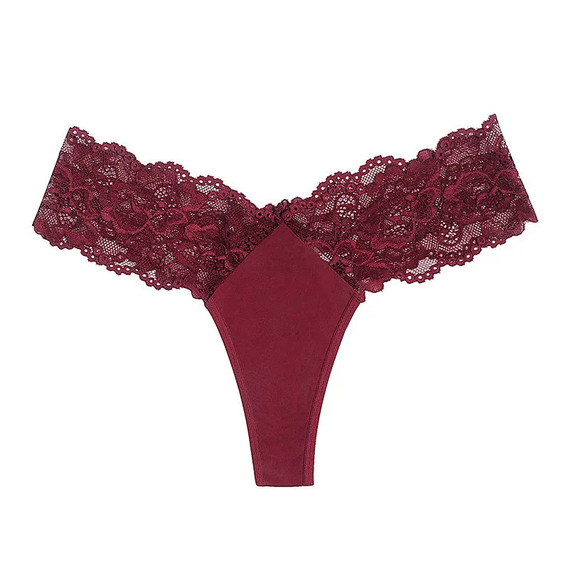 1pcs 1-4XLLace Sexy Women G-string Low-Rise Red Perspective Floral Panties Breathable Intimate Lingerie Ladies Thongs Underwear