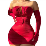 Sexy Beauty Transparent Bra Lace-Up Tight Dress With Gloves Lingerie Sets Women Off-the-shoulder Sexy Underwear Pajamas