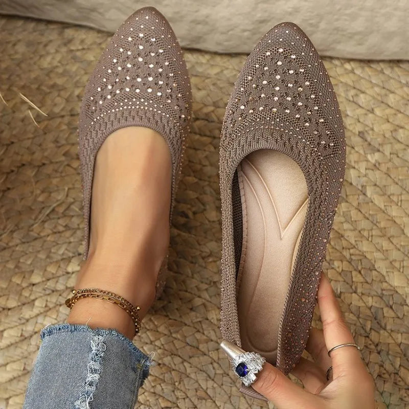 Elastic Knitting Flats Slip on Shoes for WomenSummer Breathable Soft Loafers Woman Lightweight Casual Shoes Mom Moccasins