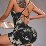 Cross Back Tie-Dye One Piece Yoga Shorts - Stylish Cropped Yoga Jumpsuit for Women