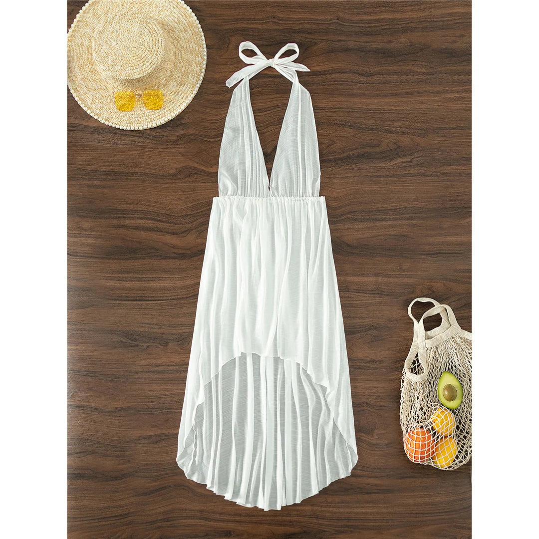 S - XL New Sexy Halter Deep V Neck Backless Tunic Beach Cover Up Cover-ups Beach Dress Beach Wear Beachwear Female Women K5213