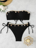 Contrast Binding Bandeau Bikinis 2026 Women Sexy Swimsuit Solid Padded Swimwear Female Bathing Suit Swimming Summer Beachwear