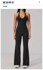 V-neck Yoga Sets Women Seamless Slimming Sports Tank Top High Waist Wide Leg Pants Fitness Suit Outwear Gym Running Tracksuit