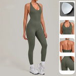 Women's Seamless Yoga Jumpsuit Butt Lifting Beautiful Back Sports Fitness One Piece Workout Gym Sleeveless Long Pants Bodysuit