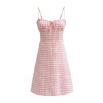 Foridol Spaghetti Strap Tie Up Plaid Dress Women Summer Beach Midi Sundress Strapless Retro Pink Short Vestidos Female Dress