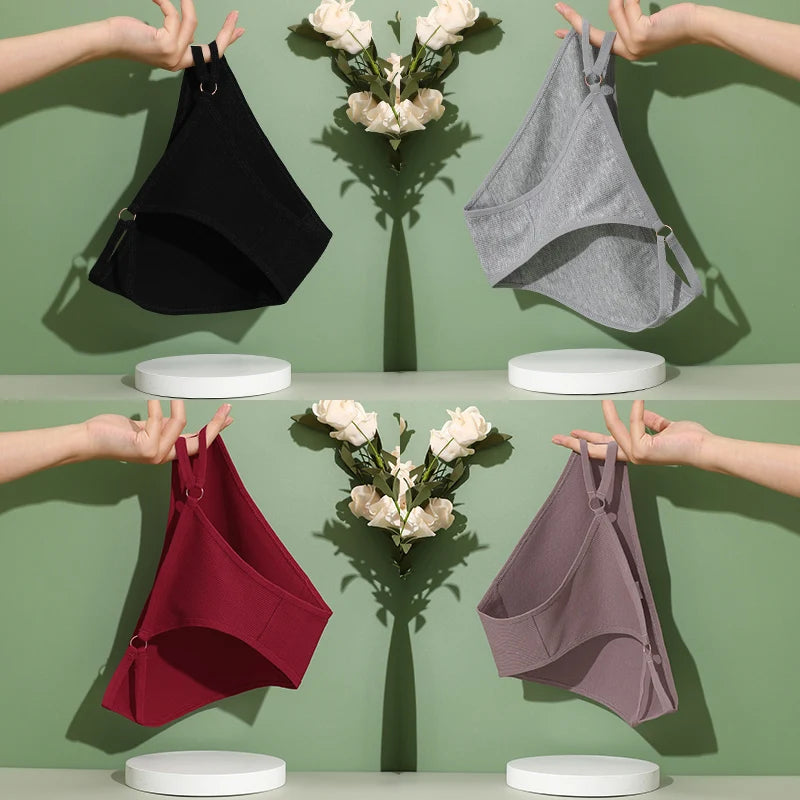 4PCS/Set Women Cotton Panties Sexy Low Waist Briefs Female Soft Breathable Underwear Button Design Fashion Comfortable Lingerie