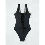 Women s-xxl size swimsuit One Piece black back bandage bikini Swimwear high waist bathing suit beach outfits bodysuit biquini