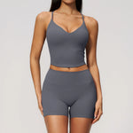 New Yoga Sets Women V Neck Back Criss Cross Sports Tank Top High Waist Butt Lift Shorts Fitness Suit Gym Running Workout Clothes