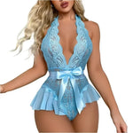 Hot Erotic Open Crotch Bodysuit Dress Women Sexy Lingerie Babydoll Costume Backless Halter Bodystocking Underwear Sex Clothes