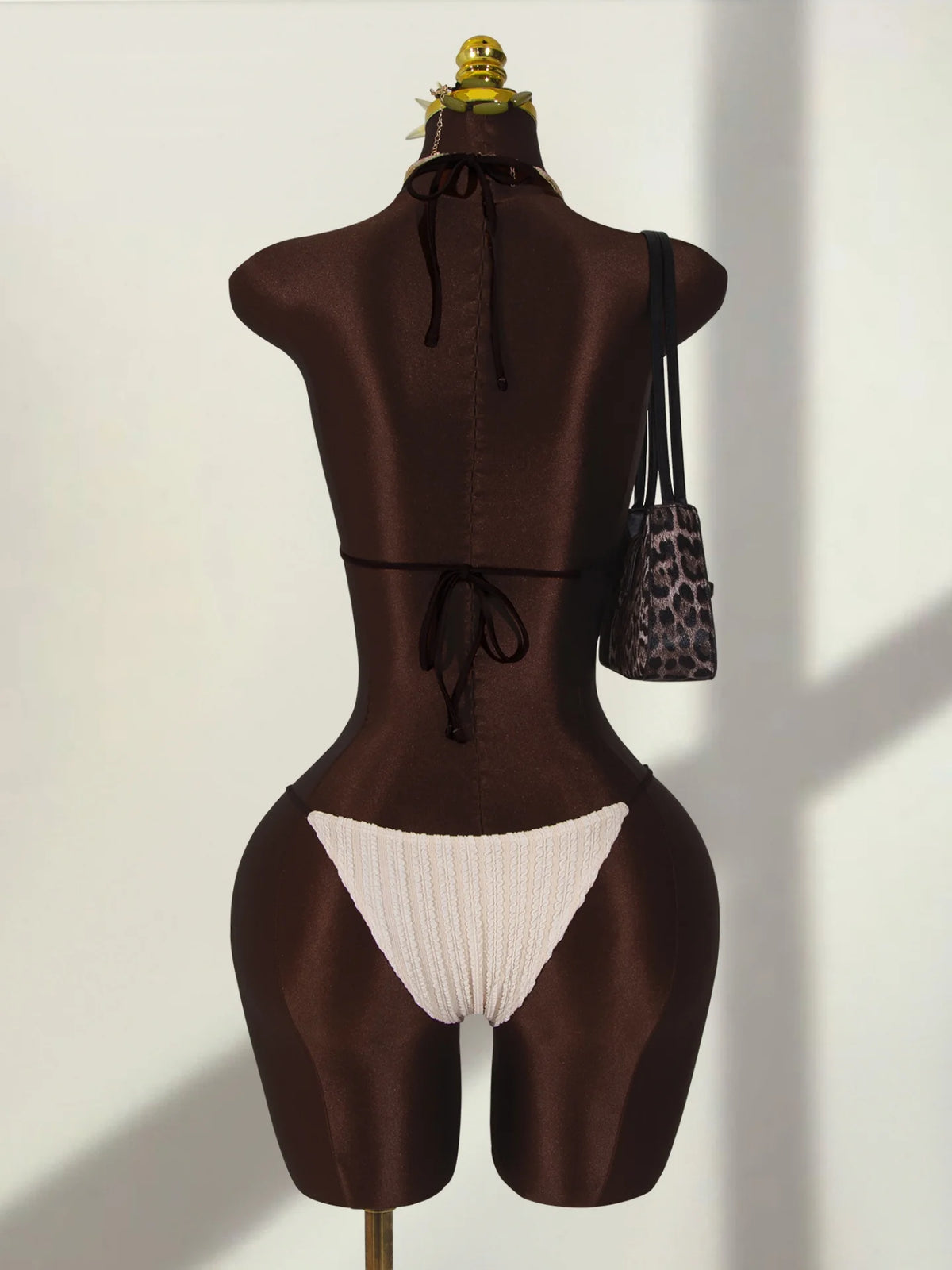 Sexy Beige Contrast One Piece Swimwear Women Deep V Neck Hollow Out Bakcless Thong Bikini Beach Bathing Suit Swimsuit 2026