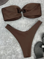 Sexy Fishnet Strapless Bandeau Bikini Women Swimsuit Female Swimwear Two-pieces Bikini set High Cut Bather Bathing Suit Swim