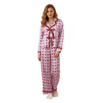 Women's 2025 Christmas Pajama Sets Fashionable Santa Printed Front Tie Ruffle Tops with Pants Two Pieces Soft Sleepwear
