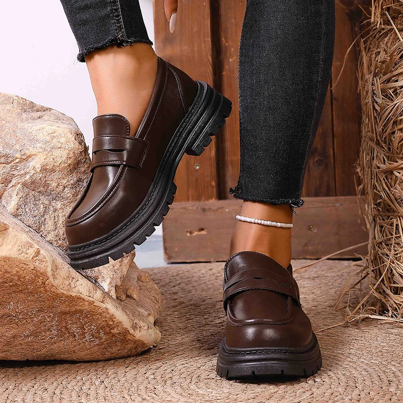 British Style Platform Loafers Women 2026 Autumn Slip On Thick Bottom Pu Leather Pumps Woman Plus Size 43 Office Student Shoes